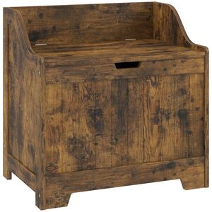 Imagine HOMCOM Cufăr de depozitare cu balama de siguranță, ladă din lemn cu decupaj pentru mâner pentru living & hol, Maro rustic | Aosom Romania