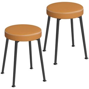 Imagine HOMCOM Set de 2 scaune rotunde pentru sufragerie, scaune de bucătărie stivuite cu șezut căptușit din PU, maro și negru | Aosom Romania