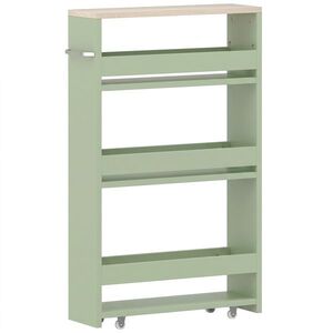 Imagine kleankin Cărucior de depozitare cu 3 niveluri cărucior de stocare etajeră pe roți cu mâner - 48 x 15 x 80 cm verde | Aosom Romania