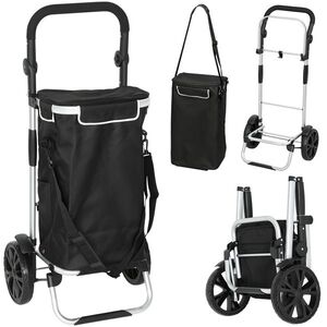 Imagine HOMCOM Cărucior de cumpărături pliabil 40 L caddie portabil pe roți cu mâner telescopic, 45, 5x35, 5x97cm, negru | Aosom Romania