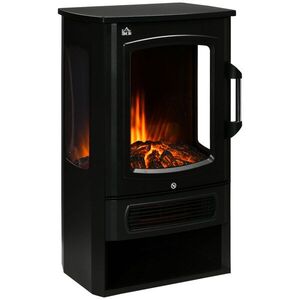 Imagine HOMCOM Soba electrică, flăcări realiste, 2 moduri de încălzire, protecție împotriva supraîncălzirii, oțel, negru, 44, 5 x 32 x 74 cm | Aosom Romania
