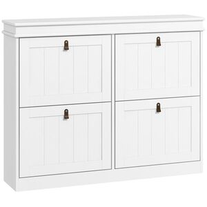 Imagine HOMCOM Pantofar Slim cu 4 Uși Rabatabile, Rafturi Reglabile, pentru 10-20 Perechi, Alb | Aosom Romania