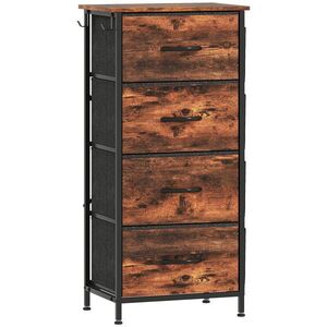 Imagine HOMCOM Comodă cu 4 sertare din material textil, mobilier de depozitare cu 4 buzunare, 2 cârlige, structură din oțel, 45 x 30 x 94, 5 cm, maro | Aosom Romania