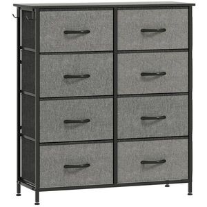 Imagine HOMCOM Comodă 8 sertare din material textil, mobilier de depozitare cu 4 buzunare, 2 cârlige, structură din oțel, 86 x 30 x 94, 5 cm, gri | Aosom Romania