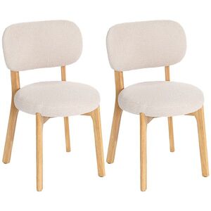 Imagine HOMCOM Set de 2 scaune pentru sufragerie, scaune de bucătărie tapițate, picioare din lemn de hevea, 46, 5 x 52 x 80 cm, crem | Aosom Romania