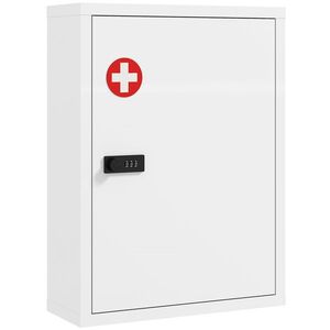 Imagine HOMCOM Dulap pentru medicamente pentru montare pe perete, dulap de baie cu încuietoare cu cifru, ușă și compartimente, Alb | Aosom Romania