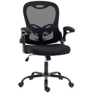Imagine HOMCOM Scaun de birou ergonomic, fotoliu birou plasă, brațe rabatabile, înălțime reglabilă, funcție balansoar, Negru | Aosom Romania
