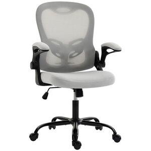 Imagine HOMCOM Scaun de birou ergonomic, fotoliu de birou din plasă, brațe rabatabile, înălțime reglabilă, funcție de înclinare, Gri | Aosom Romania