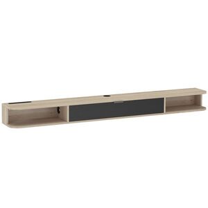 Imagine HOMCOM Raft TV suspendat, mobilier TV pentru televizoare până la 190, 5 cm, sertar rabatabil, 2 rafturi 180x24x16cm lemn natural | Aosom Romania