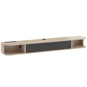 Imagine HOMCOM Mobilier TV suspendat, mobilier TV pentru televizoare de până la 152, 4 cm, sertar rabatabil 2 rafturi 140x24x16cm lemn natural | Aosom Romania