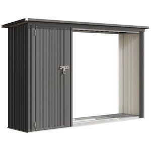 Imagine Outsunny Magazie pentru Lemne cu Acoperiș Înclinat, 235x67x149 cm, Gri Închis | Aosom Romania