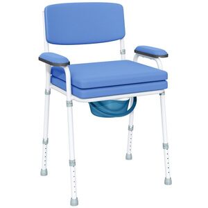 Imagine HOMCOM Scaun WC 5 în 1 pentru Vârstnici și Persoane cu Dizabilități, pentru Toaletă și Duș, Reglabil pe Înălțime, cu Recipient Detașabil, Albastru deschis | Aosom Romania
