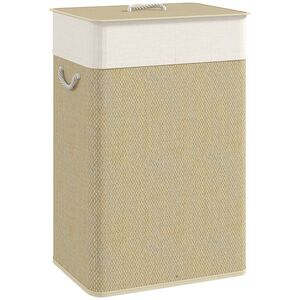 Imagine HOMCOM Coș de rufe din bambus cu capac 72 L, colector de rufe cu mânere din bambus, sac de rufe detașabil, natural | Aosom Romania