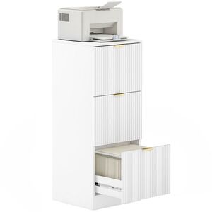 Imagine HOMCOM Dulap de Escritoriu cu 3 Sertare Fronturi Canelate Mueble Archivador pentru Dimensiune A4 sau Scrisoare 40x40x101 cm Alb | Aosom Romania