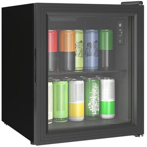 Imagine HOMCOM Frigider 46L, 59 Cutii, Ușă din Sticlă, Raft Temperat, LED, Touchscreen, pentru Bucătărie Birou Dormitor Bar, Negru | Aosom Romania