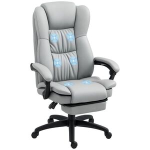 Imagine Vinsetto Scaun de birou ajustabil cu suport pentru picioare, suport pentru cap, funcție de masaj, piele ecologică, 68, 5x68, 5x113-121cm | Aosom Romania