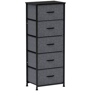 Imagine HOMCOM Comodă 5 sertare mobilier de depozitare sertar din material pliabil - structură din oțel negru - 45 x 30 x 116 cm gri închis | Aosom Romania