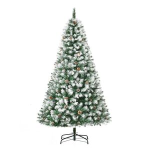 Imagine HOMCOM Brad de Crăciun Înzăpezit cu Conuri, Brad Artificial cu Deschidere Automată și Bază Pliabilă, Ø103x180 cm, Verde | Aosom Romania