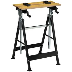 Imagine HOMCOM Banc de Lucru Pliabil cu 4 Cleme, Înălțime și Unghi Reglabile, Capacitate 100 Kg, Negru și Aspect Lemn | Aosom Romania