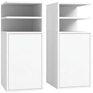 Imagine HOMCOM Set de 2 Noptiere pentru Dormitor cu Ușă Compartimente Deschise pentru Spații Reduse 25x30x60 cm Alb | Aosom Romania
