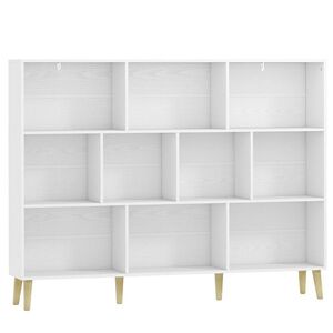 Imagine HOMCOM Bibliotecă cu 10 Cuburi, 3 Polițe, Picioare din Lemn Masiv, Alb cu Efect de Lemn, Albă | Aosom Romania