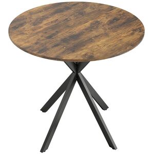 Imagine HOMCOM Masă rotundă de dining în stil industrial, cu picioare în cruce din oțel, Ø80x75 cm, maro rustic | Aosom Romania