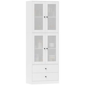 Imagine HOMCOM Dulap de bucătărie cu sertare și uși din sticlă, Suprafață de melamină, Alb | Aosom Romania