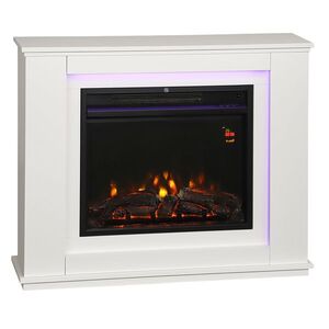 Imagine HOMCOM Șemineu Electric cu Flacără în 12 Culori și 5 Niveluri de Luminozitate, Telecomandă și Timer, 98x25x80 cm, Alb și Negru | Aosom Romania