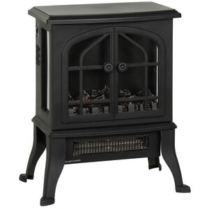 Imagine HOMCOM Șemineu Electric de Podea, Flacără 3D, Termostat 10-35°C, Plastic, Sticlă, 39x24x48 cm, Negru | Aosom Romania