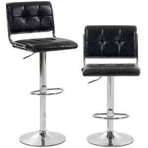 Imagine HOMCOM Set de 2 scaune de bar, înălţime reglabilă, rotativ 360°, şezut captuşit, spătar şi suport pentru picioare, negru | Aosom Romania