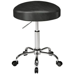 Imagine HOMCOM Taburet din piele PU, scaun de salon reglabil pe înălțime cu șezut căptușit, scaun rotativ pentru beauty pe roți | Aosom Romania