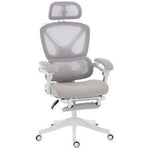 Imagine HOMCOM Scaun de birou ergonomic cu tetieră reglabilă, fotoliu de birou rabatabil din plasă, spătar separat, gri | Aosom Romania