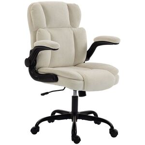 Imagine HOMCOM Scaun de Birou Ergonomic din Chenilă, Funcție Balans, Brațe Rabatabile, Înălțime Reglabilă, 70x67x108cm, Bej | Aosom Romania