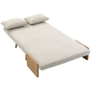 Imagine HOMCOM Canapea convertibilă 2 locuri, canapea-pat 3 în 1 Chenille 103cm, spătar reglabil, 2 perne, cotiere din lemn, crem | Aosom Romania
