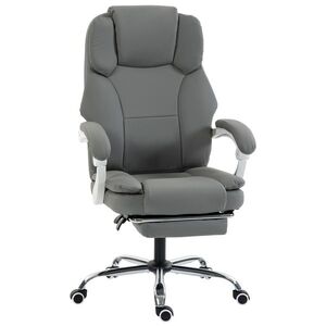 Imagine HOMCOM Scaun birou ergonomic, fotoliu înclinat din piele sintetică potrivită pentru animale, înălțime reglabilă, Gri | Aosom Romania