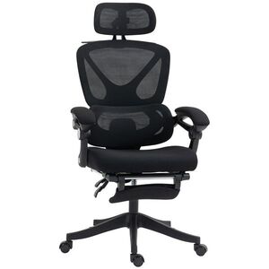 Imagine HOMCOM Scaun de birou ergonomic cu tetieră reglabilă, fotoliu de birou reclinabil din plasă, spătar separat, negru | Aosom Romania