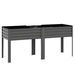 Imagine Outsunny Pat de grădină înălțat din metal, cutie de plantare extra mare cu traverse de întărire și insert din material nețesut, 180 x 55 x 80 cm, gri închis | Aosom Romania