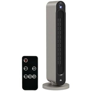 Imagine HOMCOM Incalzitor Electric Oscilant cu 3 Moduri de Incalzire, cu ventilator, Temperatura Reglabila, Telecomanda Ø25x73.5 cm, Argintiu | Aosom Romania