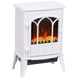 Imagine HOMCOM Șemineu Electric de Podea 1000W/2000W Efect de Flacără Luminositate Reglabilă Alb | Aosom Romania