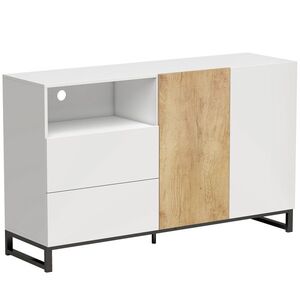 Imagine HOMCOM Bufet Modern 140 cm cu Poliță Deschisă, Alb și Stejar | Aosom Romania