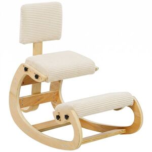Imagine HOMCOM Scaun ergonomic pentru genunchi, scaun genunchi cu spătar, aspect cord, scaun de birou pentru acasă, birou, meditație, alb crem | Aosom Romania