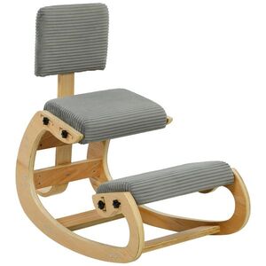 Imagine HOMCOM Scaun ergonomic pentru genunchi, scaun-genunchi cu spătar, aspect corduroy, scaun de birou pentru acasă, birou, meditație, gri închis | Aosom Romania