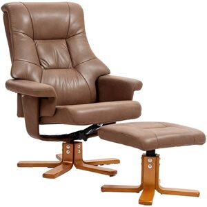 Imagine HOMCOM Fotoliu de Relaxare cu Taburet, Rotativ 360°, Înclinabil 135°, Husă Respirabilă, 78 x 82, 5 x 109 cm, maro | Aosom Romania