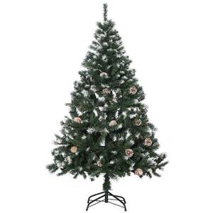 Imagine HOMCOM Brad de Crăciun Înzăpezit cu Conuri, Brad Artificial cu Deschidere Automată și Bază Pliabilă, Ø85x150 cm, Verde | Aosom Romania