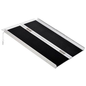 Imagine HOMCOM Rampă portabilă pliabilă pentru scaun cu rotile, 91x72 cm, din aluminiu, 270 kg, argintie | Aosom Romania