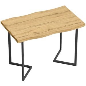 Imagine HOMCOM Masă de Dining pentru 2 Persoane cu Blat Gros Picioare Metalice Stil Modern 110x67x75, 5 cm Stejar | Aosom Romania