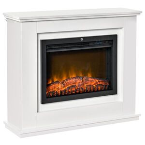 Imagine HOMCOM Semineu electric cu efect flacara, realist, incalzitor pentru interior cu rama din lemn alb, cronometru si telecomanda, 1000W/2000W | AOSOM RO