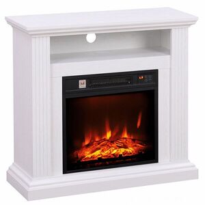 Imagine HOMCOM Șemineu Electric 1800 W, Efect flacără cu 3 niveluri de luminozitate, Șemineu fals cu raft, Aspect lemn alb | Aosom Romania