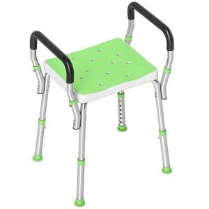Imagine HOMCOM Scaun de duș din aluminiu, reglabil pe înălțime, cu cotiere și picioare antiderapante, verde | Aosom Romania