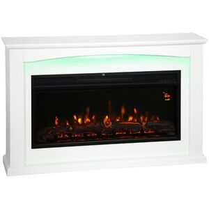 Imagine HOMCOM Șemineu electric 1000W/2000W, șemineu decorativ fals, efect flacără cu 5 niveluri reglabile, 121x25x77cm, alb | Aosom Romania